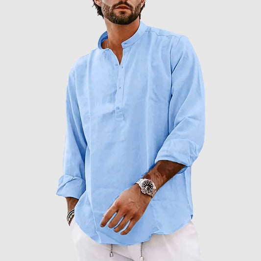 Men's Linen Henley Shirt - Relaxed Fit, Lightweight, and Breathable - Lexians