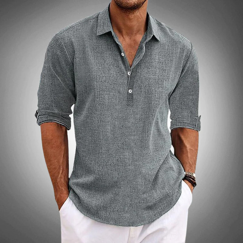 Men's Linen Lapel Collar Shirt with Button Down Placket - Lexians