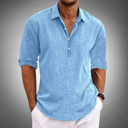 Men's Linen Lapel Collar Shirt with Button Down Placket - Lexians