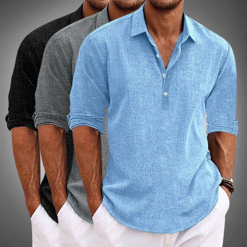 Men's Linen Lapel Collar Shirt with Button Down Placket - Lexians