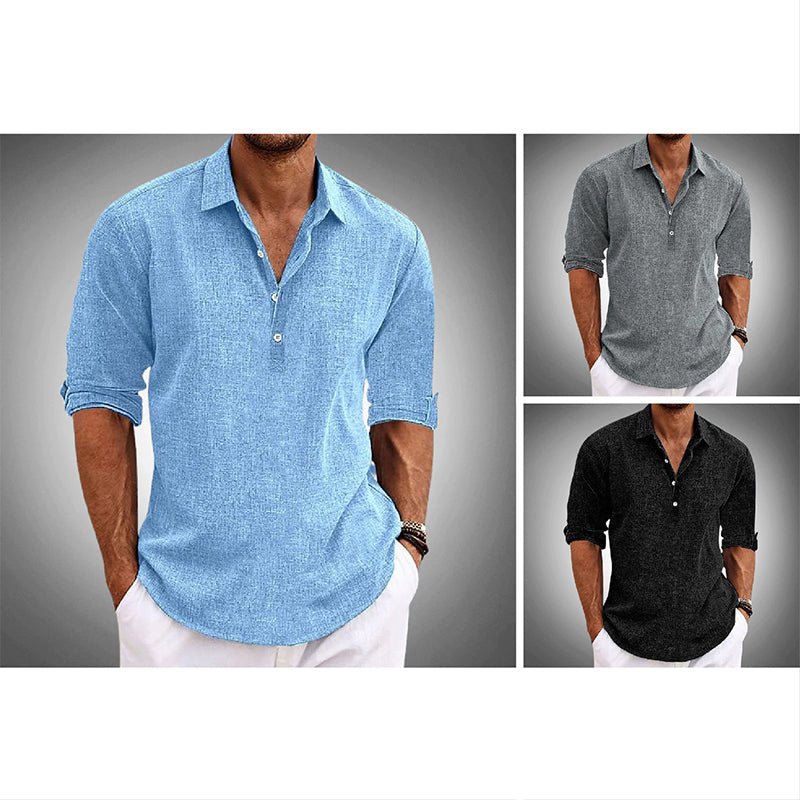 Men's Linen Lapel Collar Shirt with Button Down Placket - Lexians