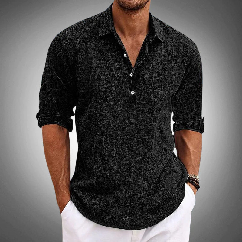 Men's Linen Lapel Collar Shirt with Button Down Placket - Lexians