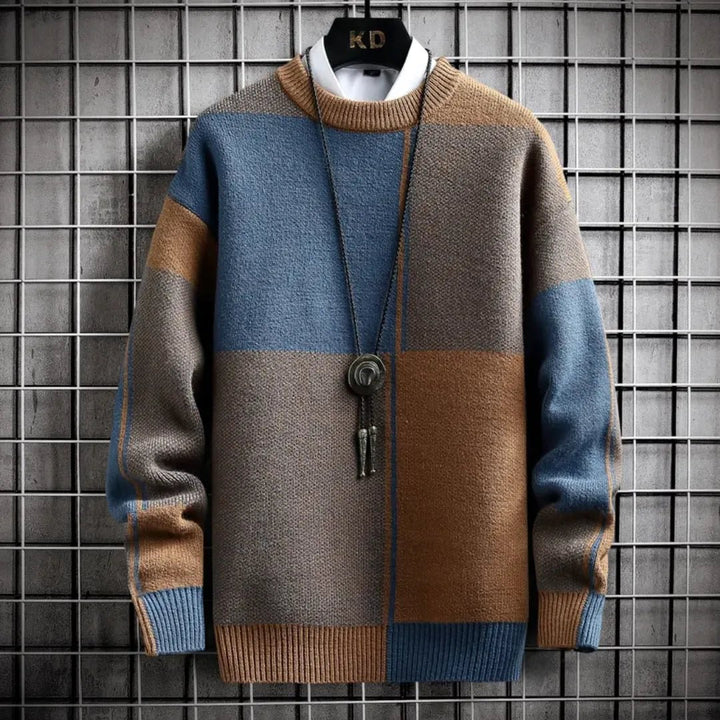 Men's Loose Fit Block Pattern Sweater - Lexians