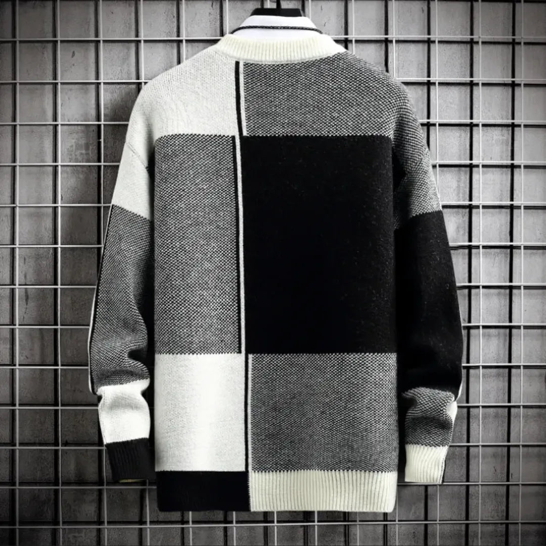 Men's Loose Fit Block Pattern Sweater - Lexians