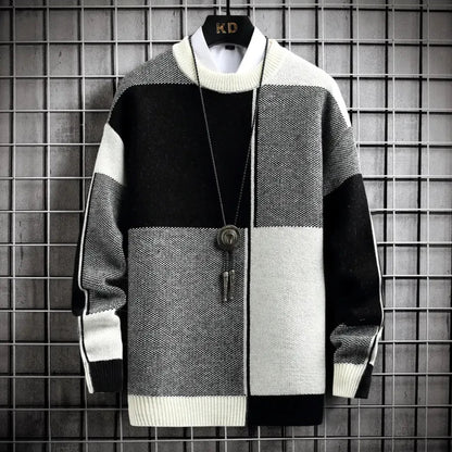 Men's Loose Fit Block Pattern Sweater - Lexians