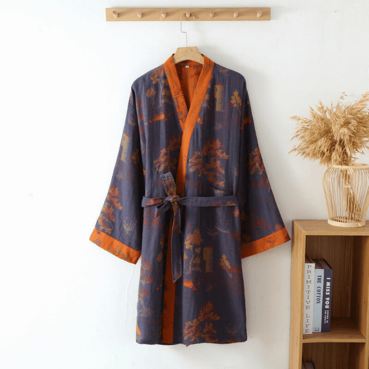 Men's Pure Cotton Rustic Kimono Bathrobe - Lexians
