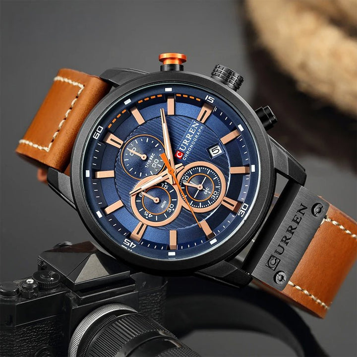 Men's Quartz Chrono Watch with Leather Imitation Strap - Lexians