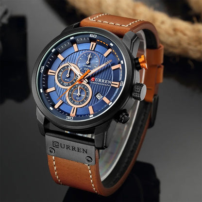 Men's Quartz Chrono Watch with Leather Imitation Strap - Lexians