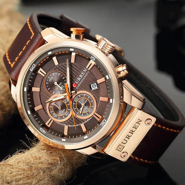 Men's Quartz Chrono Watch with Leather Imitation Strap - Lexians