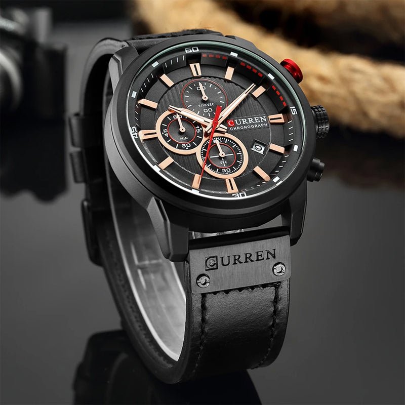 Men's Quartz Chrono Watch with Leather Imitation Strap - Lexians