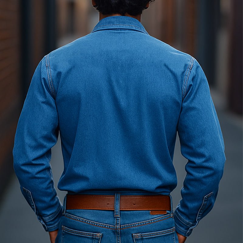 Men's Retro Western Denim Shirt with Tassel Details - Lexians