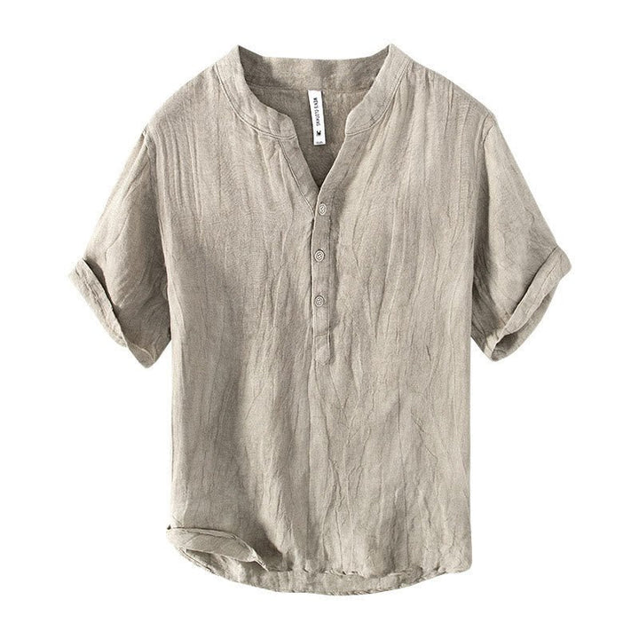 Men's Short Sleeve Cotton Linen Half Button Shirt - Lexians