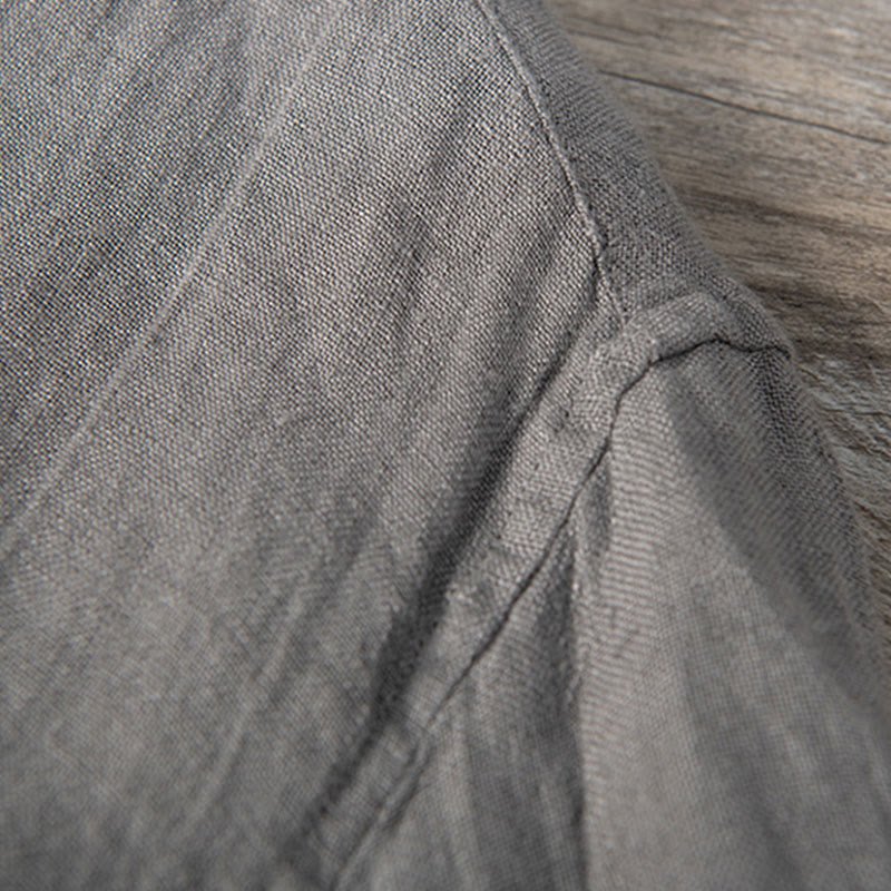 Men's Short Sleeve Cotton Linen Half Button Shirt - Lexians