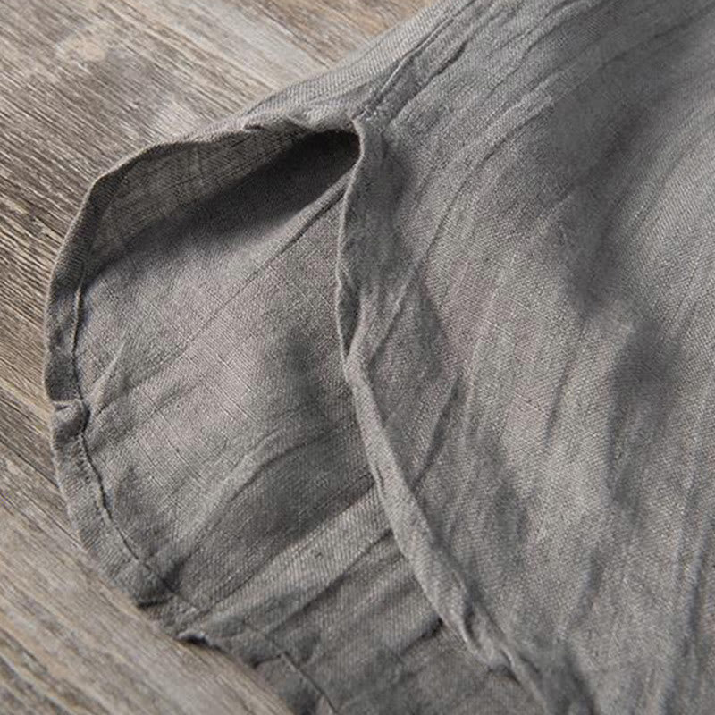 Men's Short Sleeve Cotton Linen Half Button Shirt - Lexians