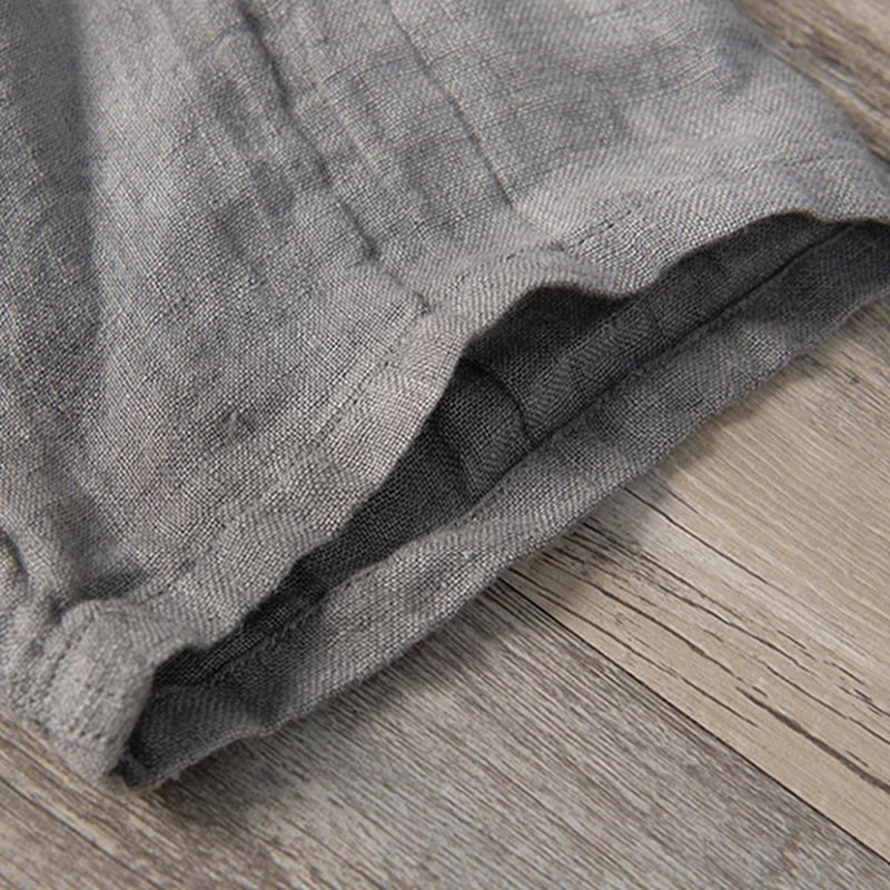 Men's Short Sleeve Cotton Linen Half Button Shirt - Lexians