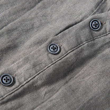 Men's Short Sleeve Cotton Linen Half Button Shirt - Lexians
