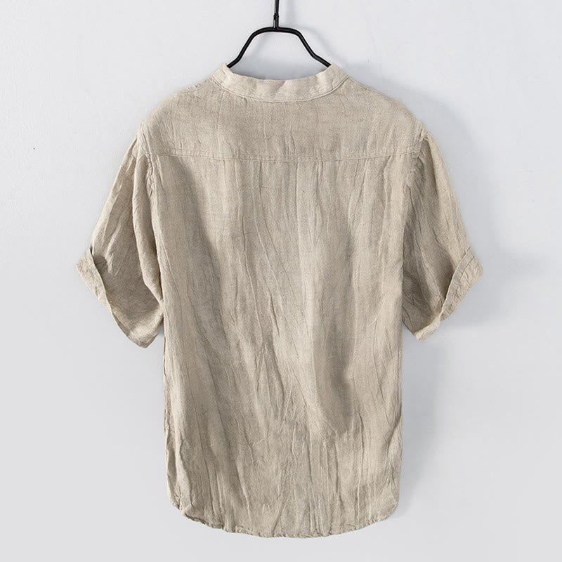 Men's Short Sleeve Cotton Linen Half Button Shirt - Lexians