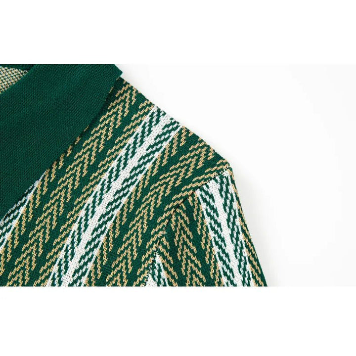 Men's Slim Fit Button Down Polo with Herringbone Pattern - Lexians