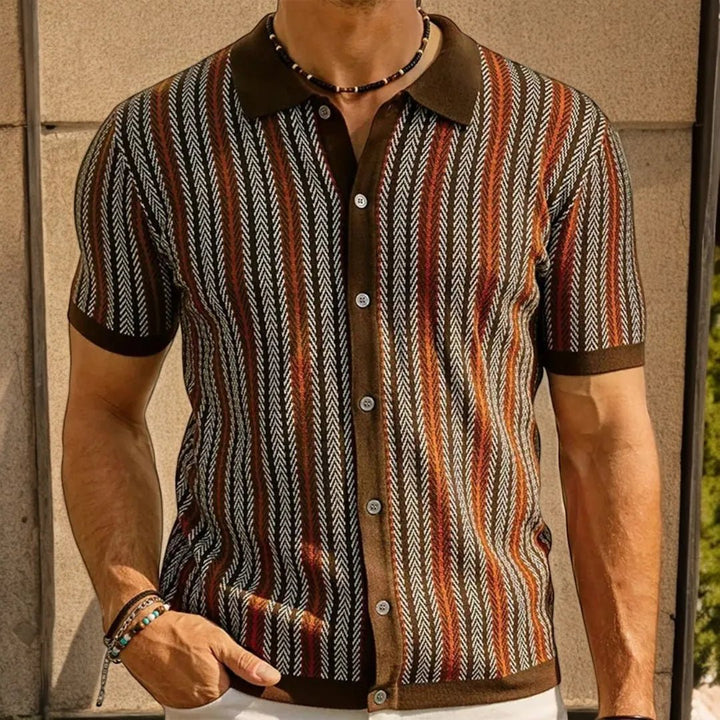 Men's Slim Fit Button Down Polo with Herringbone Pattern - Lexians