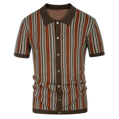 Men's Slim Fit Button Down Polo with Herringbone Pattern - Lexians