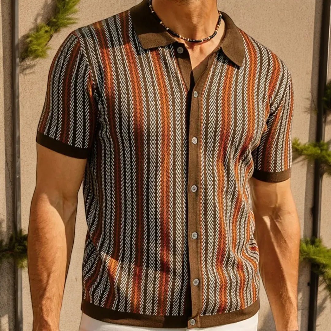 Men's Slim Fit Button Down Polo with Herringbone Pattern - Lexians