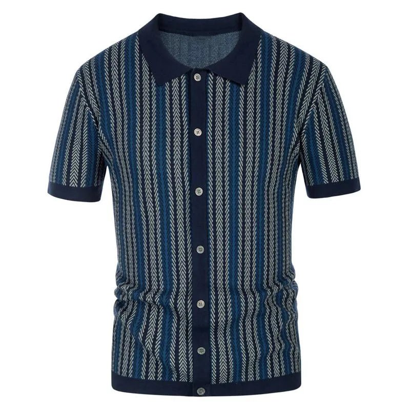 Men's Slim Fit Button Down Polo with Herringbone Pattern - Lexians
