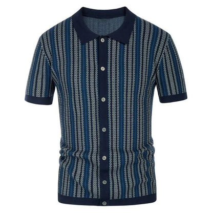 Men's Slim Fit Button Down Polo with Herringbone Pattern - Lexians