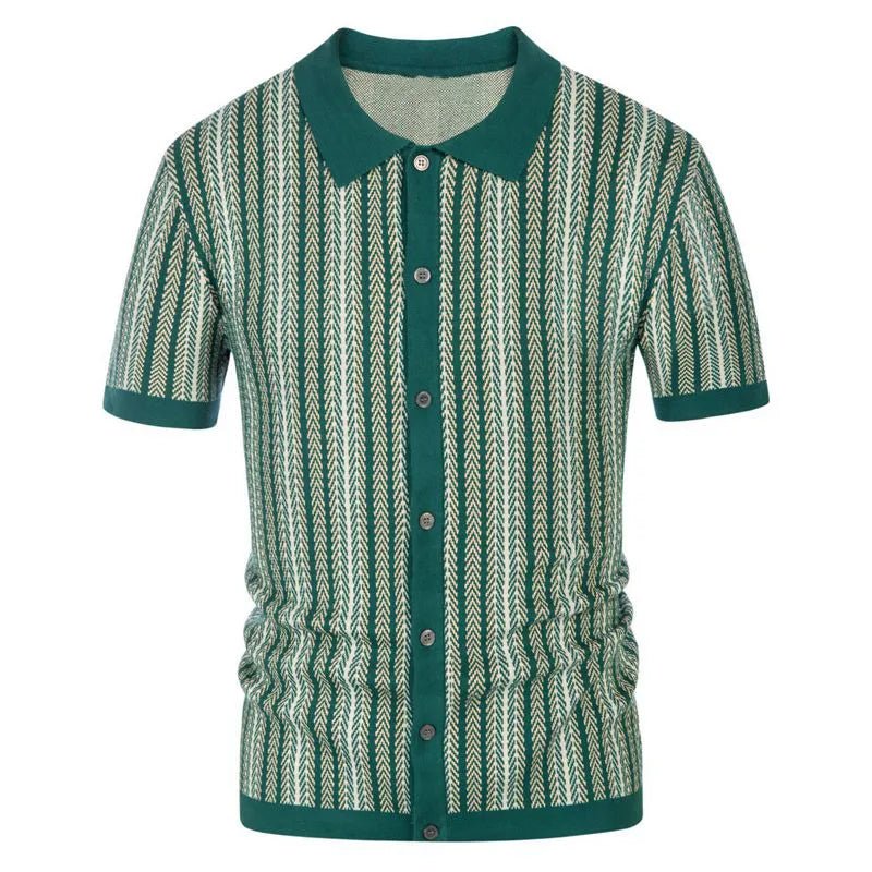 Men's Slim Fit Button Down Polo with Herringbone Pattern - Lexians