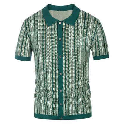 Men's Slim Fit Button Down Polo with Herringbone Pattern - Lexians