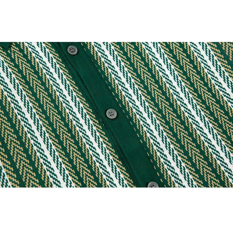 Men's Slim Fit Button Down Polo with Herringbone Pattern - Lexians