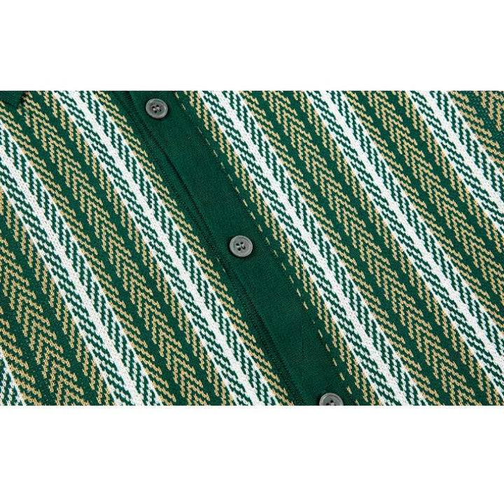 Men's Slim Fit Button Down Polo with Herringbone Pattern - Lexians