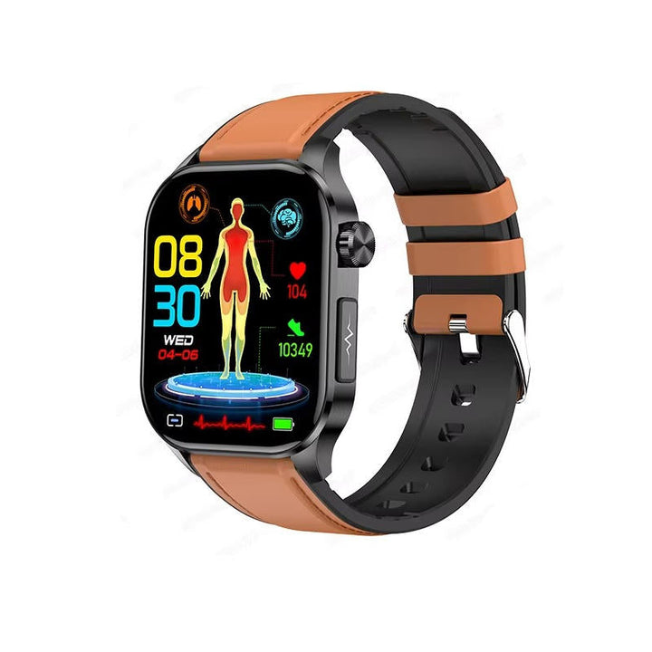 "Men's smartwatch with health monitoring, sleek alloy frame, bright display, and SOS feature for seniors' daily wellness."