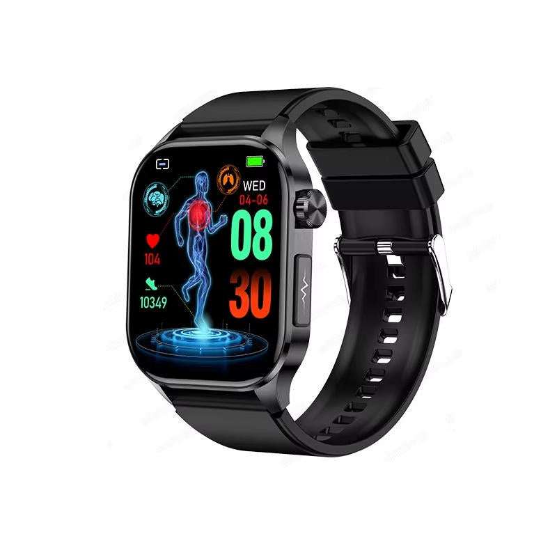 "Men's smartwatch with health monitoring, sleek alloy frame, bright display, and SOS feature for seniors' daily wellness."