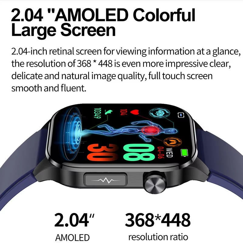 "Men's smartwatch with health monitoring, sleek alloy frame, bright display, and SOS feature for seniors' daily wellness."