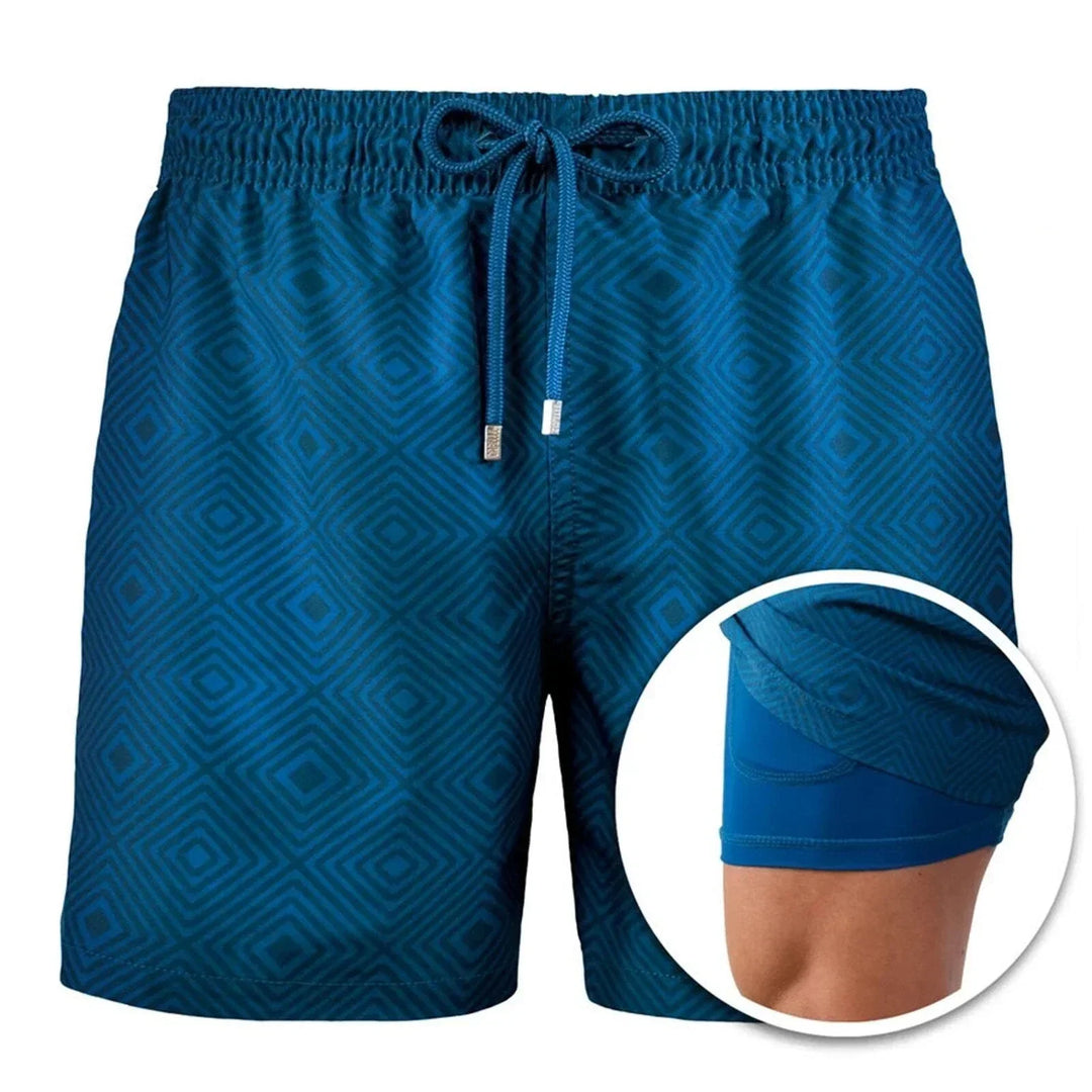 Men's 2-in-1 Quick Dry Swim Shorts with compression liner, perfect for swimming, beach & activewear.