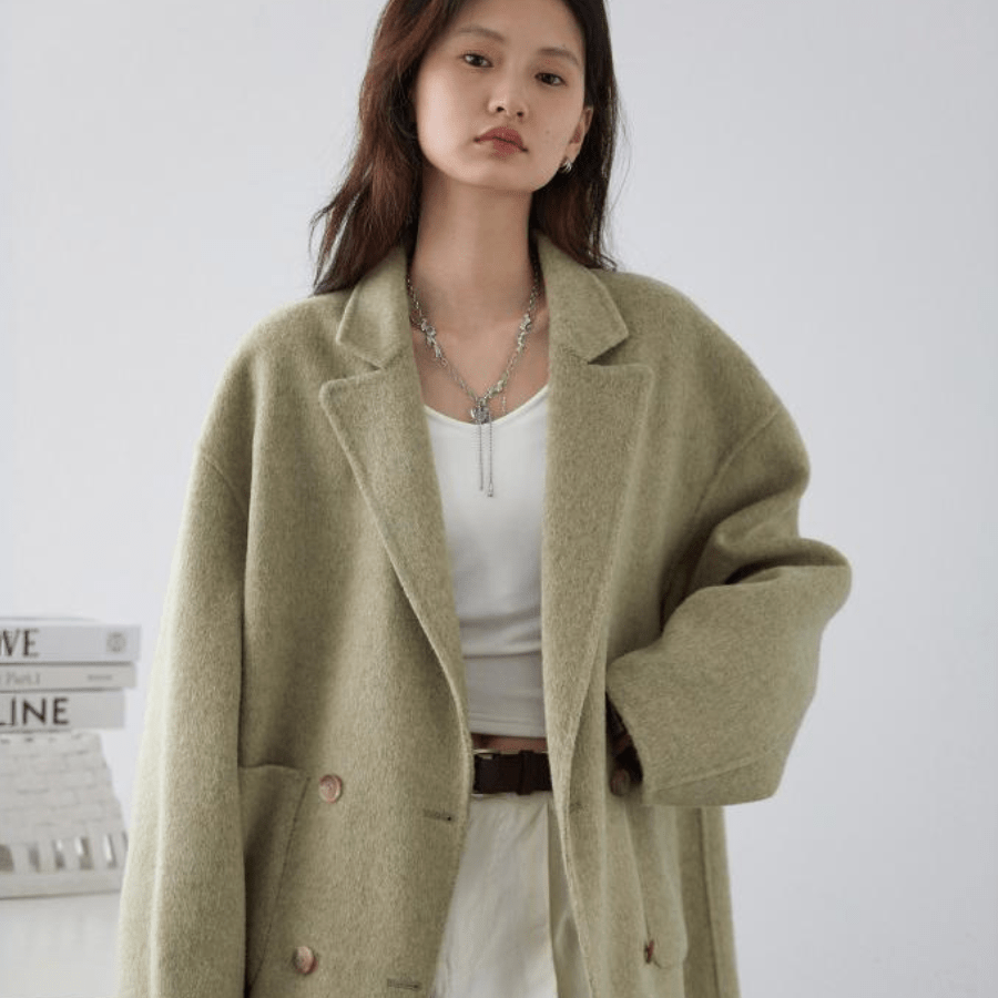 Men's Wool Trench Coat - Double - Breasted, Oversized Fit - Lexians