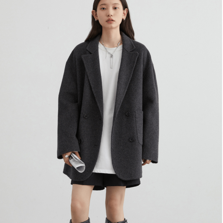 Men's Wool Trench Coat - Double - Breasted, Oversized Fit - Lexians