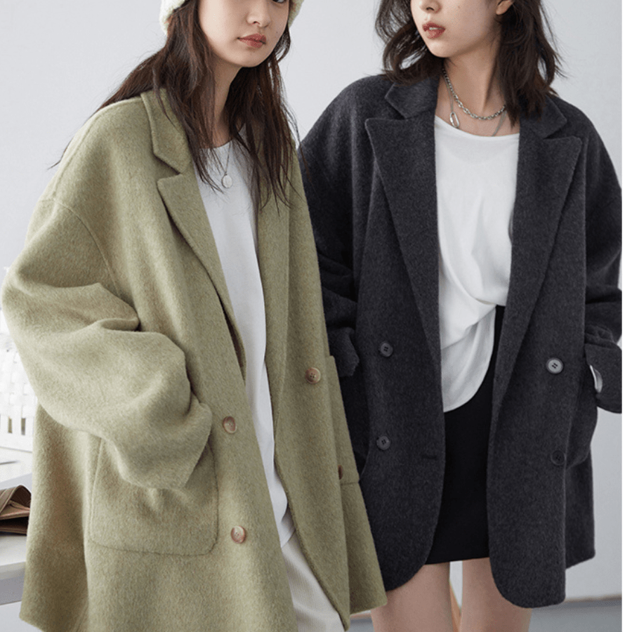 Men's Wool Trench Coat - Double - Breasted, Oversized Fit - Lexians