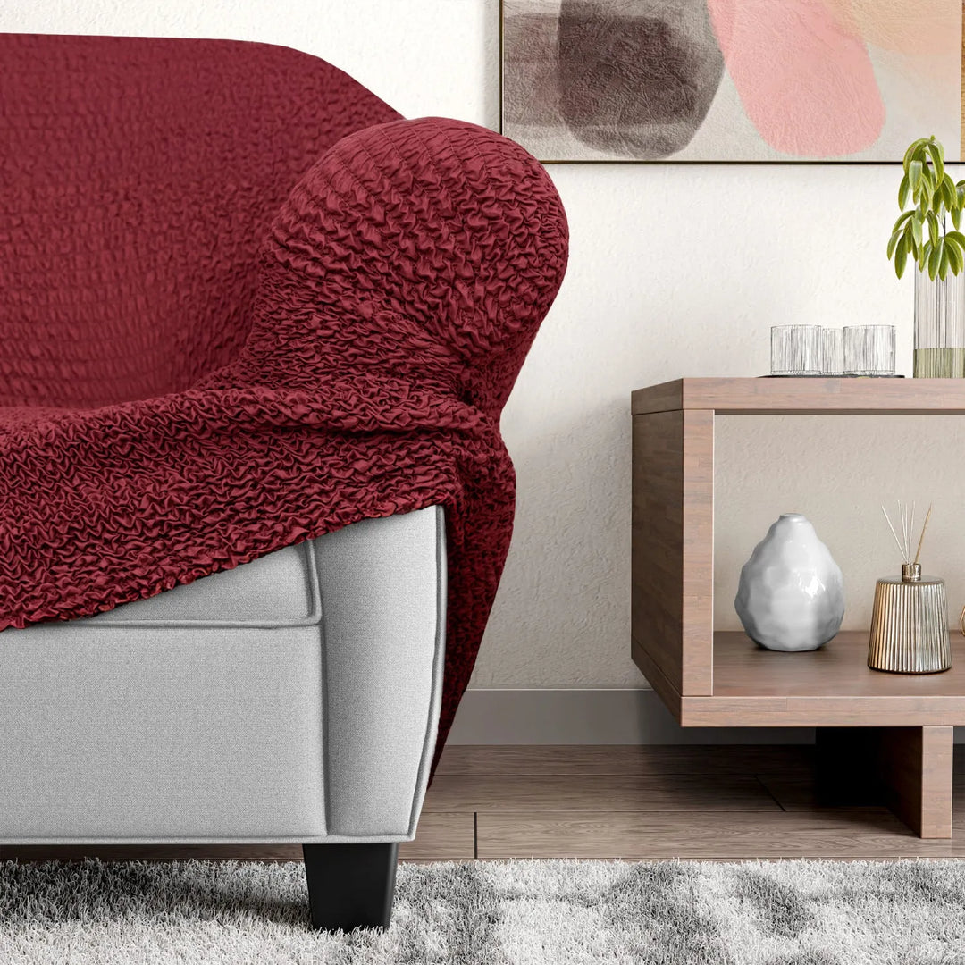 "Microfiber 3-seater recliner slipcover in light grey, versatile fit; transforms decor with protective, stylish cover."