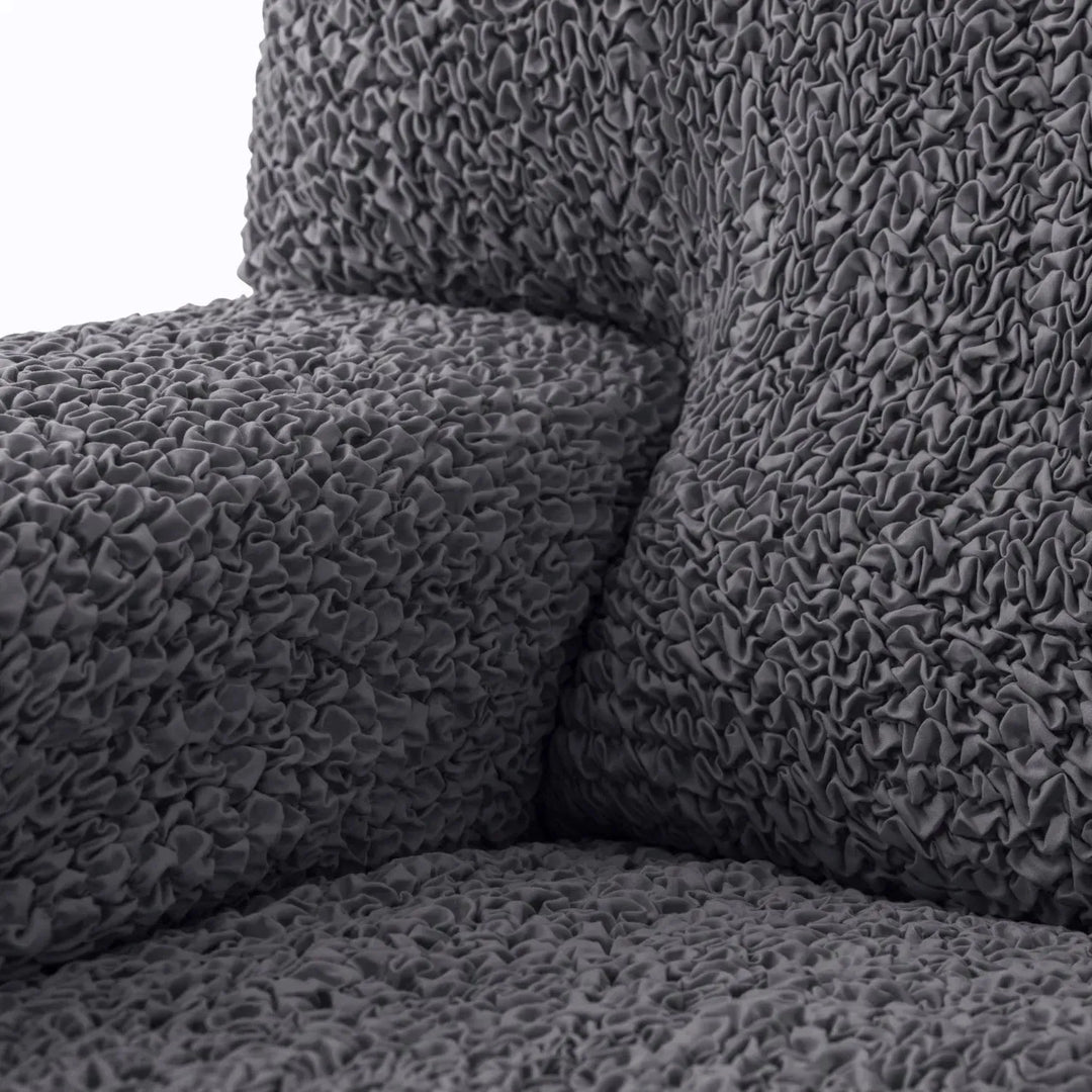 "Microfiber 3-seater recliner slipcover in light grey, versatile fit; transforms decor with protective, stylish cover."
