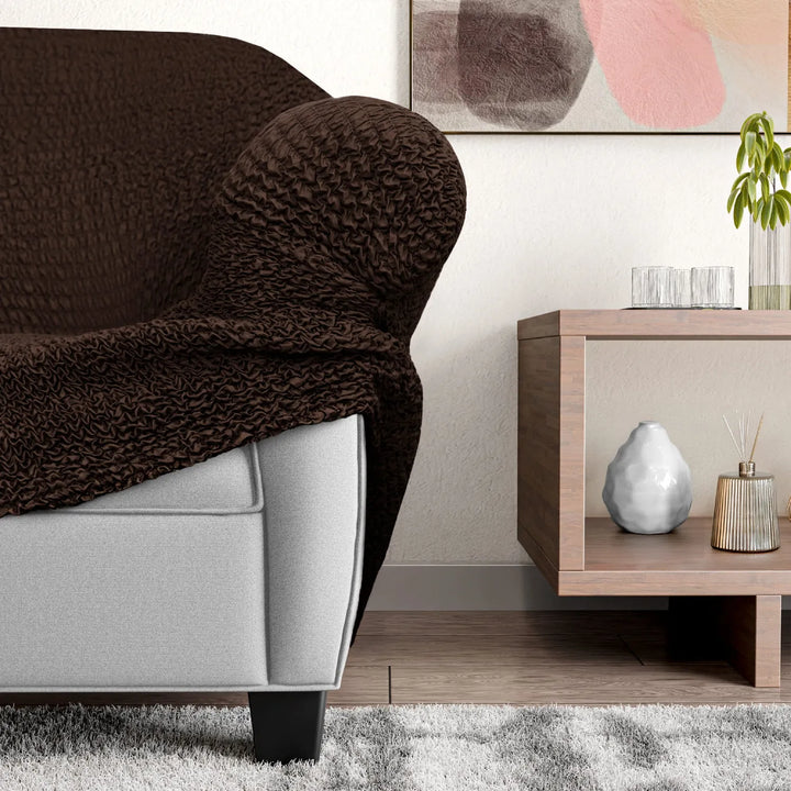 "Microfiber 3-seater recliner slipcover in light grey, versatile fit; transforms decor with protective, stylish cover."