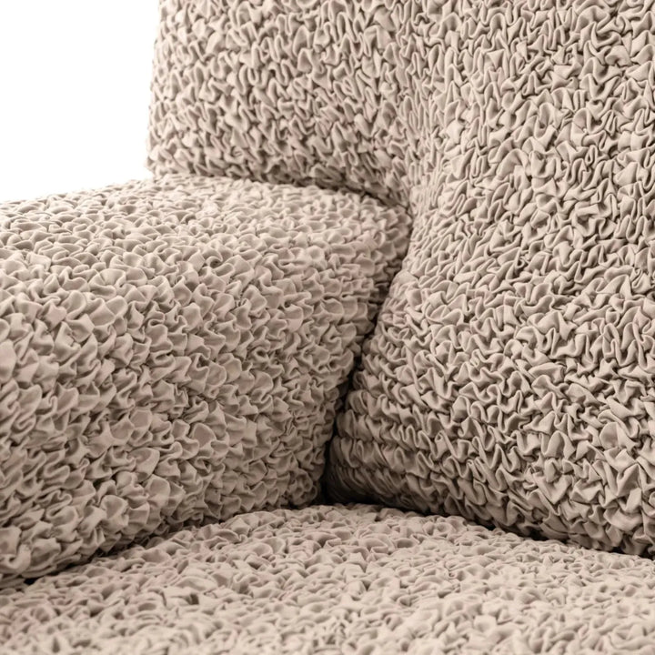 "Microfiber 3-seater recliner slipcover in light grey, versatile fit; transforms decor with protective, stylish cover."