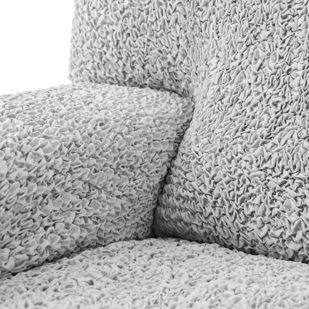 "Microfiber 3-seater recliner slipcover in light grey, versatile fit; transforms decor with protective, stylish cover."