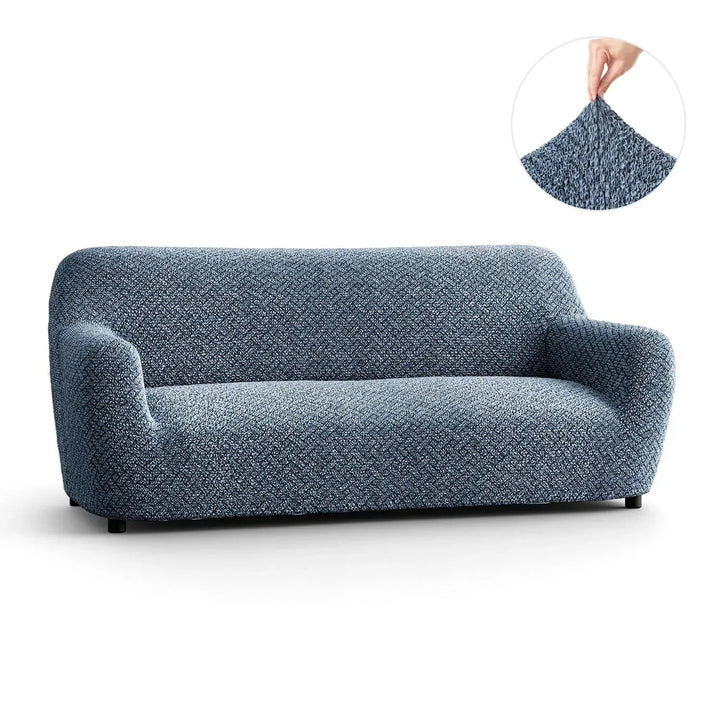"Microfiber 3-seater sofa slipcover in various colors, showcasing a snug fit and elegant texture for enhanced decor."