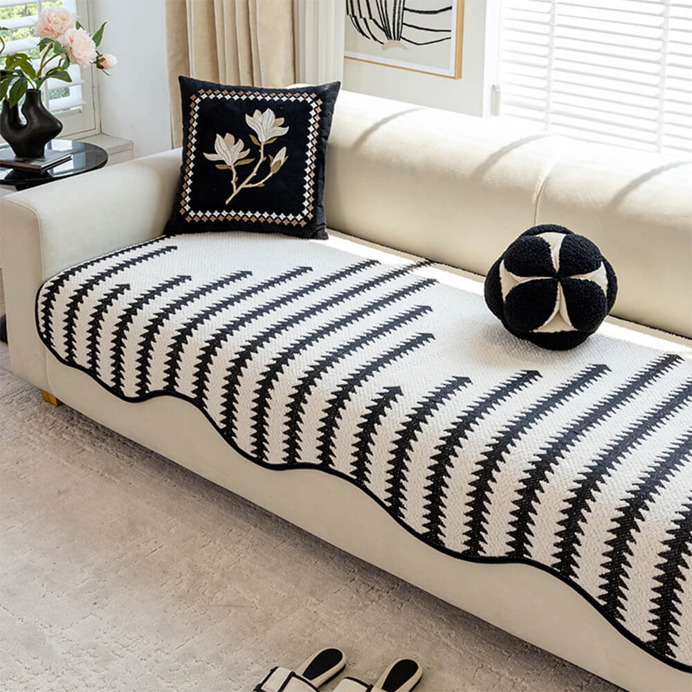 Modern Chenille Couch Cover with Chevron Stripes for Home - Lexians