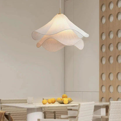 Modern White Fabric Flower LED Pendant Light - Lexians