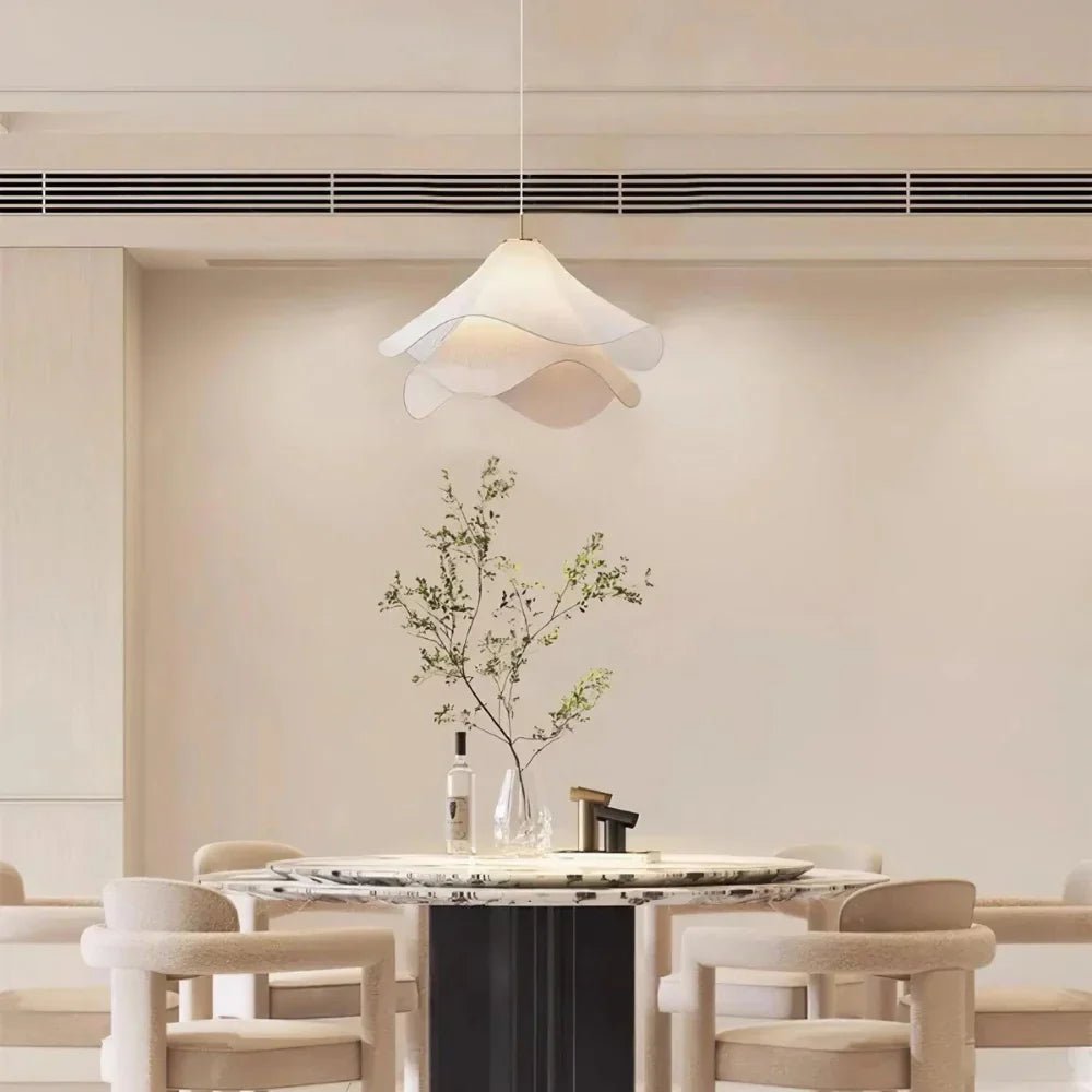 Modern White Fabric Flower LED Pendant Light - Lexians