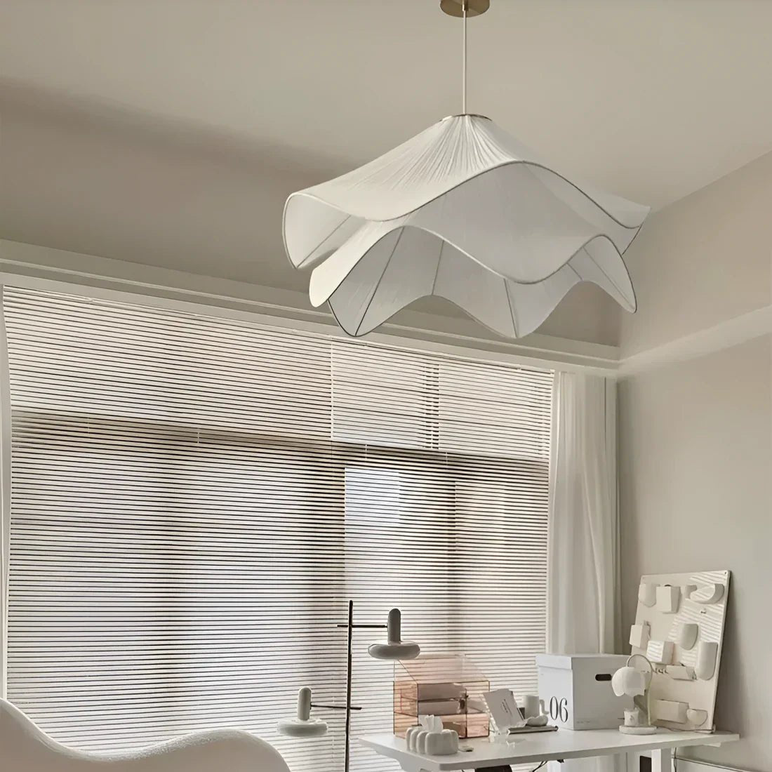 Modern White Fabric Flower LED Pendant Light - Lexians