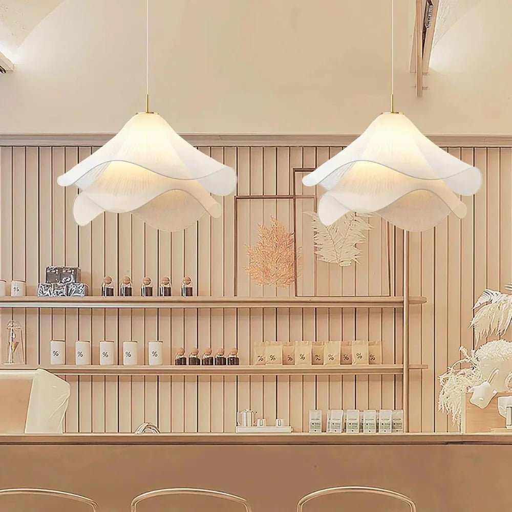 Modern White Fabric Flower LED Pendant Light - Lexians