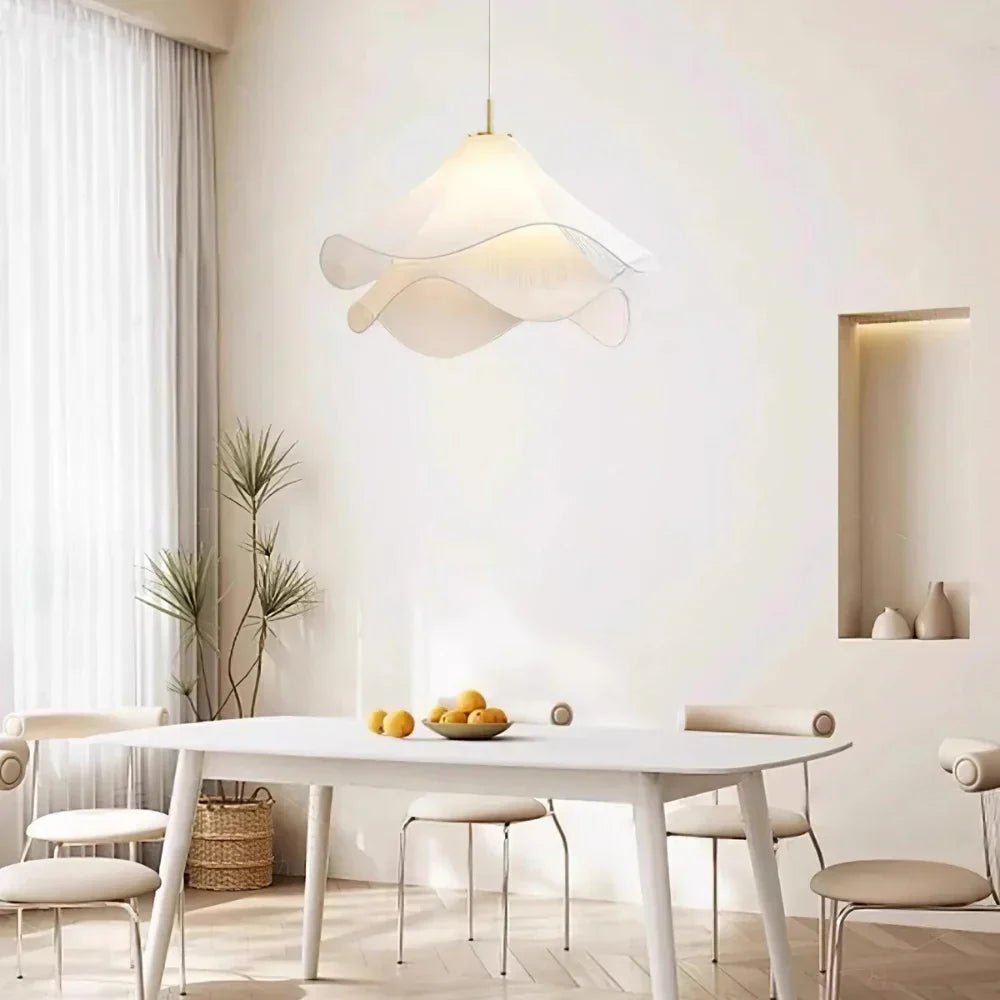 Modern White Fabric Flower LED Pendant Light - Lexians
